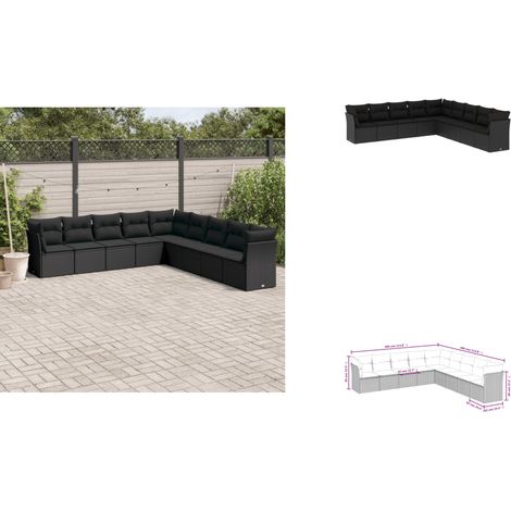 Salon de jardin 9 pcs avec coussins noir résine tressée - Ensemble Salon De Jardin - Mobilier Extérieur - Canapé Jardin - Résine Tressée - Rotin Synthétique (1/3)