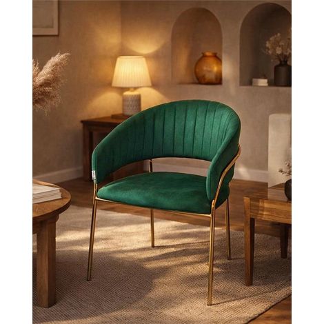 Exagonshop Sedia da pranzo effetto velluto Korinne verde (1/4)