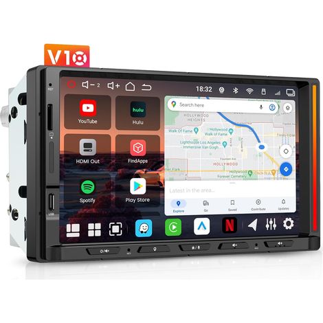Autoradio 2 Din Android, Écran QLED 7" pour Voiture, Karaoké embarqué, 4G LTE/Wi‑FI, aptX HD Bluetooth, Enregistrement Simultané sur 4 Caméras, Wireless CarPlay Android Auto (1/5)