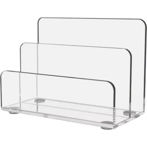 porte carte en acrylique Organiseur de bureau élégant pour carte et carte postale Organisateur avec 2 compartiments Rangement bureau stable pour bureau et table Transparent (1/4)
