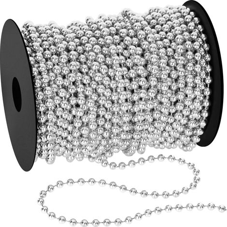 20M Guirlande de Perles de Noël, 8mm Chaîne de Perles en Plastique Rouleau de Rangs de Perles Artificielles pour Sapin de Noël Mariage Fêtes Bricolage Décoration Fournitures (Argent) (1/5)