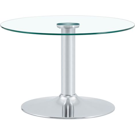 Tavolino da salotto rotondo in vetro temperato 70 cm con struttura in metallo, colore argento (1/5)