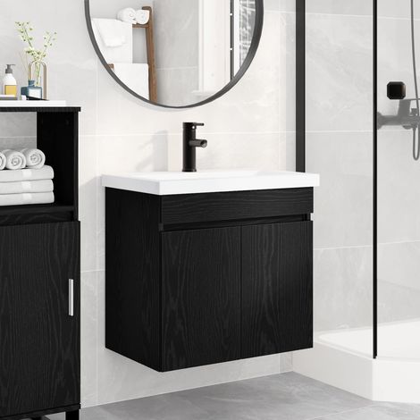vidaXL Mobile bagno con rubinetto Rovere Nero 61 x 40 x 74,5 cm