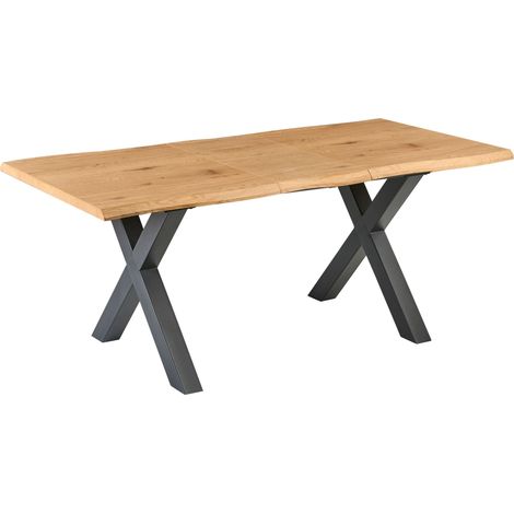 Extending Dining Table Brown MDF Butterfly Tabletop Black Metal Legs 140/180 x 90 cm 6 Seat Minimalist Table BRONSON (1/5)