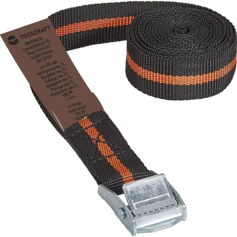 TOOLCRAFT Sangle d'arrimage Force de traction LC : arrimage plaquant (simple/direct)=125 daN (L x l) 3 m x 25 mm à boucle A473642 (1/3)