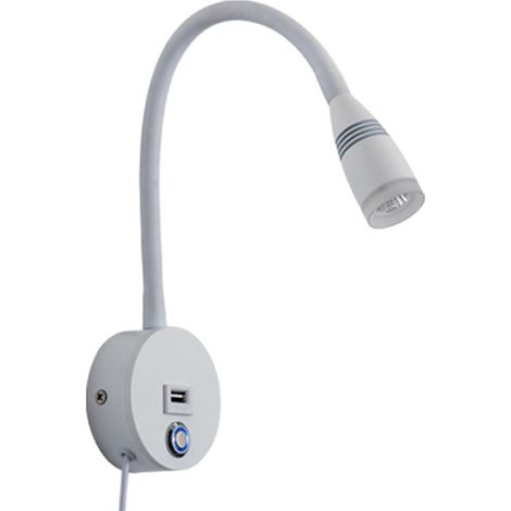 Applique murale de lecture avec port de chargement USB, variateur tactile et entrée LED blanc chaud.