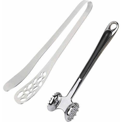 Double sided meat tenderizer and stainless steel cooking tong set (1/5)