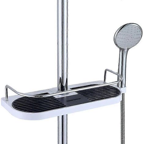 Support de barre de douche sans perçage, support de douche télescopique en alliage d'aluminium, avec barre réglable et 2 crochets porte-serviettes, convient aux barres de douche de 19 mm à 25 mm. (1/3)