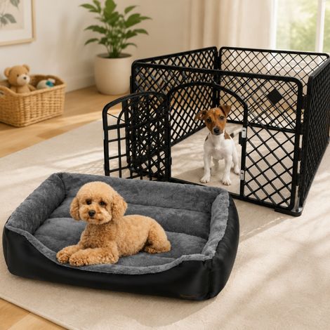 Set iniziale per cuccioli (2 pezzi) – Recinto universale per animali domestici in ABS e cuccia resistente Purlov (1/5)
