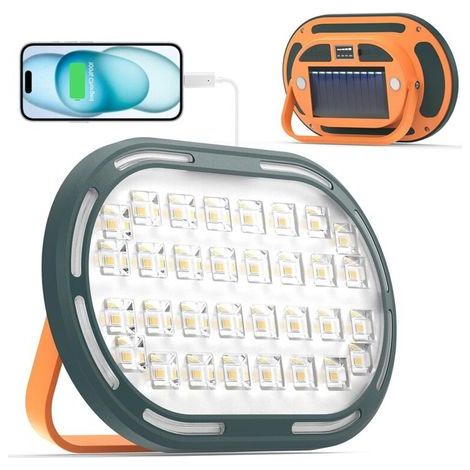 Lntyq Projecteur LED Rechargeable Solaire 30W, 2000LM, Projecteur Chantier Compact avec 4 Modes d'Éclairage, Lampe de Travail Étanche IP65, Idéale pour le Camping et la Randonnée - Lot de 1 [Classe én (1/5)