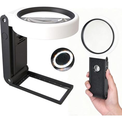 loupe mains libres avec support, Loupe avec éclairage LED pour les loisirs créatifs, loupes à fort grossissement 6x et (1/5)