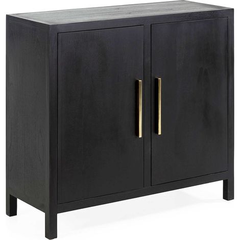Buffet bois noir et métal doré design élégant pour salon chic - noir profond poignées dorées (1/3)