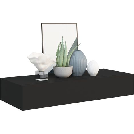 Étagère à tiroir murale Noir 60x23,5x10 MDF (1/5)