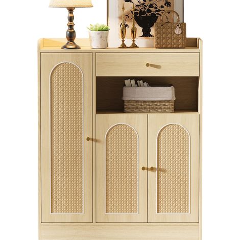 CHICFURN Meuble à chaussures en résine tressée avec 3 portes, 1 tiroir et étagères réglables, rangement compact pour entrée, couloir et salle à manger (1/5)