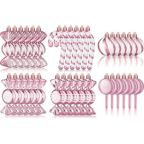 Décorations de Noël en bonbons - Décorations pour sapin de Noël - Décorations de Noël - 30 boules décoratives en plastique - Boules de Noël - Rose et blanc (1/3)