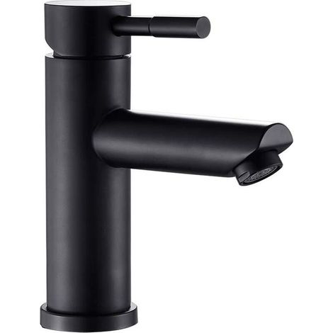 Robinet Salle Bain noir Mitigeur lavabo corp en Acier inoxydable pour vasque lave main bec ronde Eau chaud et froid réglable (1/5)