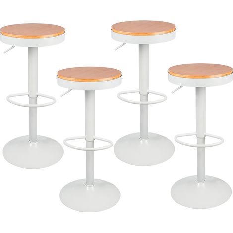 Lot de 4 Tabourets de Bar avec Repose-Pieds Vintage Couleur du Bois et Blanc (1/5)