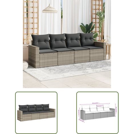The Living Store 4-tlg. Garten-Sofagarnitur mit Kissen Hellgrau Poly Rattan - Gartensorga - Outdoor Möbel - Gartenlounge - Rattan Sofa - Lounge Set (1/3)