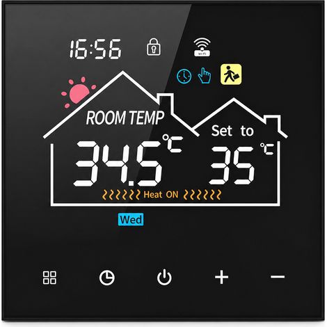 Thermostat WiFi 3A pour Chauffage Central et Chaudière, Montage Mural, Noir, Tuya (1/5)