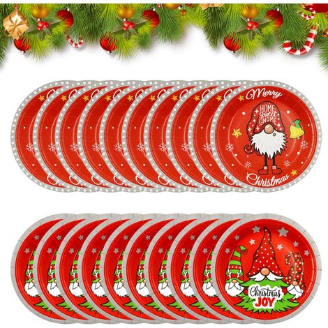 20Pcs Assiettes de Noël en Papier Assiettes de Fête de Noël de 23cm Thème Elfe Père Noël Assiettes de Noël Jetables en Papier pour Anniversaire Fournitures de Fête de Noël Décorations de Table (1/5)