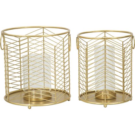 Portacandele Glam Ring Coppia Ø23,5x25-19x24 cm in Ferro e Vetro Oro (1/4)