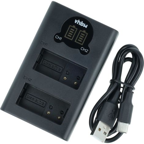 vhbw Dual Micro-USB + USB-C Ladegerät kompatibel mit Panasonic Lumix DMC-GX8A, DMC-GX8H Kamera - Ladeschale + USB-C Kabel Ladeanzeige + Display (1/5)