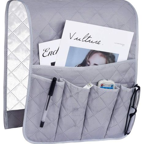 Armlehnen-Organizer für Stuhl, Sofa-Sessel-Schutzhülle, Hängetaschen, platzsparend, rutschfeste Aufbewahrungstasche für Handy, Bücher, Zeitschriften, TV-Fernbedienung (Grau) (1/5)