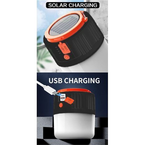 Wiederaufladbare Solar-Campingtaschenlampe, Zeltlampe, Notstromversorgung, 5 Leuchtmodi (schwarz) (1/4)