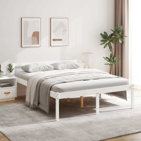 Lit senior 160 x 200 cm avec tête de lit, pin massif blanc, sans matelas - PANGIVO (1/5)
