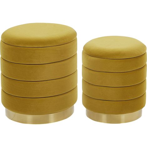Set di 2 Pouf Contenitore con Rivestimento in Poliestere Giallo Base Dorata Garland