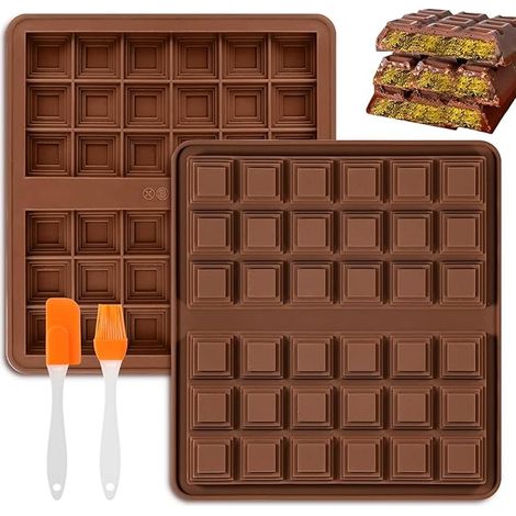 Moldes de silicona para chocolate (2 unidades) + espátula/brocha (libre de BPA) (1/3)
