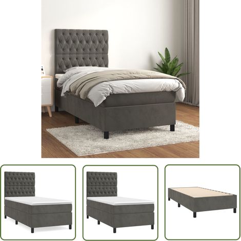The Living Store Boxspringbett mit Matratze Dunkelgrau 100x200 cm Samt - Boxspringbett - Samtbett - Doppelbett - Luxusbett - Schlafsystem (1/5)