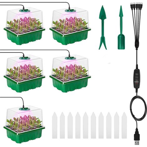 Mini Serre pour Plantes, Bac à Semis, 5 Mini Serres de Culture Intérieur avec Lumière, Plateau de Semis pour Plantes Intérieur avec Contrôleu, Mini Serre avec Couvercle