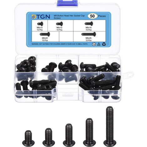 Kit de 50 Vis à Tête Creuse M6 10/12/16/20/25 mm Oxyde Noir (1/5)