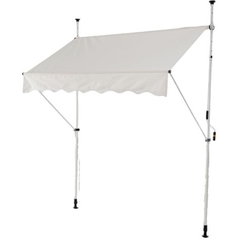 GOPLUS Store Banne Manuel Rétractable, Auvent de Terrasse Réglable en Hauteur, avec Toile de Protection Solaire, Store Banne sans Percage pour Balcon, Patio, Jardin (Blanc,4x1,8M)