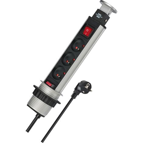 Multiprise Tower Power 3 Prises, 2m H05VV-F 3G1,5, Gris (1/5)