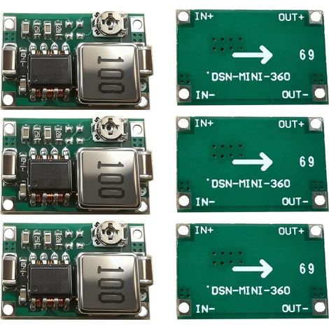 Lot de 6 Module Mini 360 Abaisseurs DC-DC, Convertisseur 4.75-23V vers 1,0V-17V de Tension Réglable, Régulateur d’Alimentation Ultra-Compact 3A Haute Efficacité 96% pour Projets Électroniques DIY (1/5)