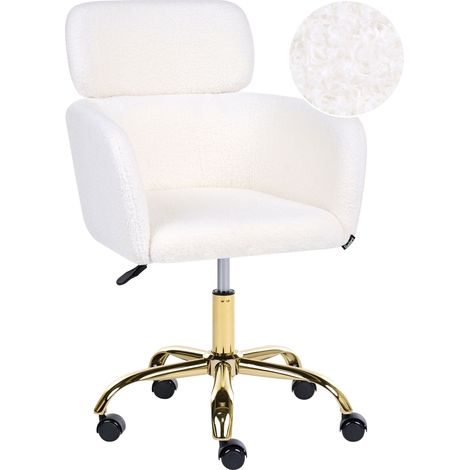 Office Swivel Chair White Boucle Height Adjustable Home Office ALENA (1/5)