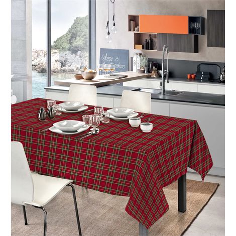 Tovaglia Natalizia In Cotone Rettangolare Tartan Scozzese Antiscivolo Made in Italy 12Posti(140x240) (1/4)