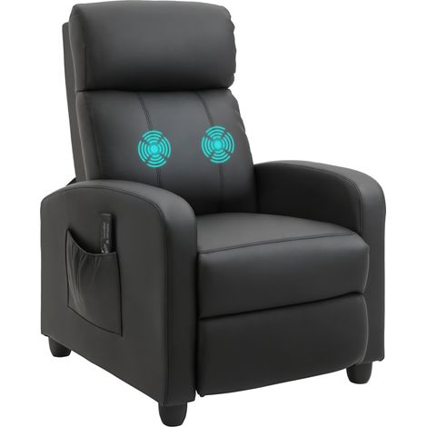 Fauteuil relax HOMCOM avec massage vibratoire, fauteuil massant avec fonction allongement, 2 points de massage, fauteuil TV avec télécommande, poche latérale, simili-cuir pour salon, noir (1/5)