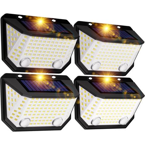 Lampes de Clôture Solaires à Double Capteur, 6500K Lumières Solaires Étanches avec Angle d'Éclairage de 300° pour le Jardin, Lot de 4 Lumières Solaires Murales Extérieures pour la Maison (1/5)
