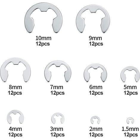 Circlips Interne, Anneau de Circlips Interne, E Clip Anneau, Ensemble de Circlip en Acier Inoxydable E-Clip, Lot de 120 anneaux de retenue à clip E - En acier - 10 tailles - Bouton pression interne (1/5)