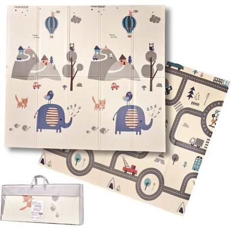 Tapis éducatif pliable en mousse double face 180 x 200 cm rue/forêt (1/5)