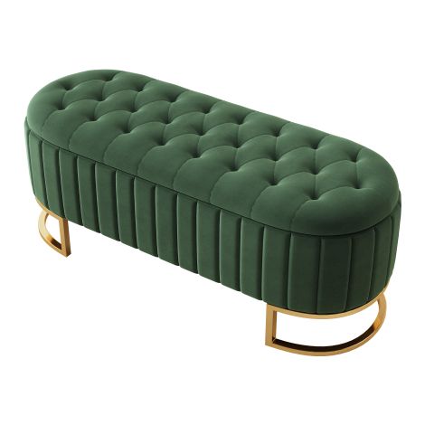 Banquette de rangement verte velours 120x40 cm, Banc d'entrée rembourré
