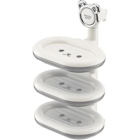 Porte-savon de douche à trois niveaux, porte-shampoing rotatif, porte-savon mural auto-drainant, porte-éponge de cuisine (gris) (1/4)