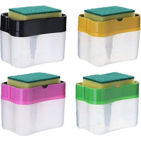 Distributeur de liquide vaisselle avec porte-éponge, outil de lavage manuel à pompe sous pression 2 en 1 (1/5)