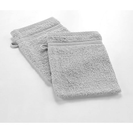 Douceur d'Intérieur, 2 guanti da bagno (15 x 21 cm) tenerezza grigio perla, spugna tinta unita (1/3)