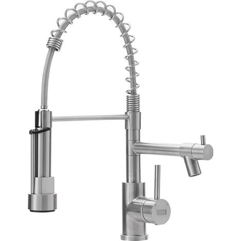 Stainless Steel Kitchen Faucet with Pull Down Spring Spout and Pot Filler (1/5)