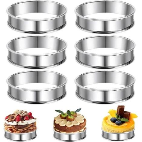 Lot de 6 cercles à gâteaux en acier inoxydable - cercles de 8 cm - revêtement antiadhésif - moule à muffins rond (1/4)