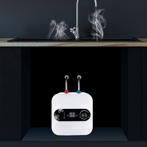 8L Chauffe-eau sous évier, chauffe-eau de cuisine électrique réservoir d'eau chaude 1500W 220V chauffe-eau instantané 30-65°C pour lavabo, cuisines, salles de bain Blanc